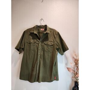 Wrangler Green Utility Shirt‎ Mens L Short Sleeve Button-Up Casual Workwear
